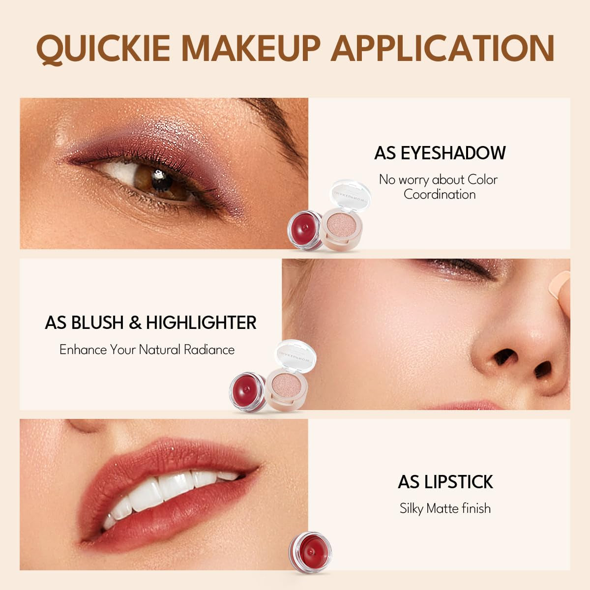 Cream Blush for Cheeks and Eye, Shimmer Eye Shadow Palette Pigmented Pink Blush Make up Sets #001 Withered Rose
