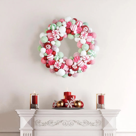 45cm Sweet Christmas Wreath Candy Christmas Ball Decor Garlands For Doors Home Decor Merry Christmas 2024 New Year Decoration