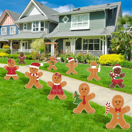 10Pcs Gingerbread Yard Decorative Signs Christmas Garden Patio Ornament Easy Install Xmas Winter Home Decor Ground Stake