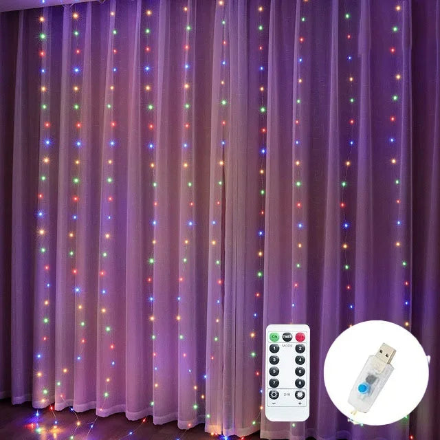 Christmas Lights LED Fairy String Curtain Lights 8 Mode Remote USB Festoon Christmas Decor For Home Holiday New Year Lamp
