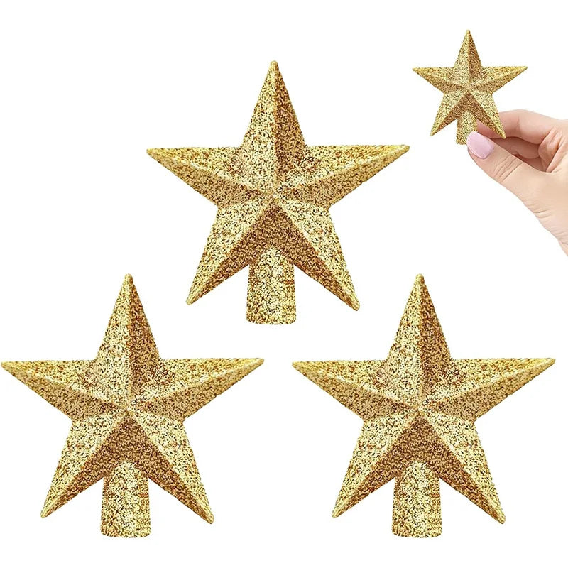 3Pcs/Pack Glitter Star Christmas Tree Decoration Merry Christmas Decor Home Navidad Ornament Five-pointed Star Decoration