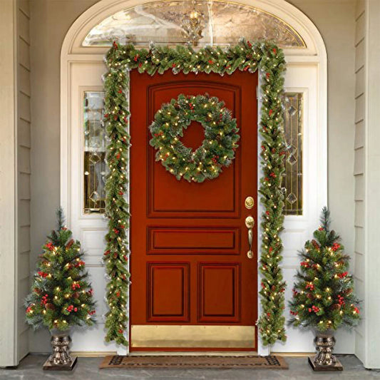 D30/40cm Christmas Wreath Simulated Pine Needles Pine Cones Red Berries Rattan Garlands Navidad New Year Home Decorations 2025