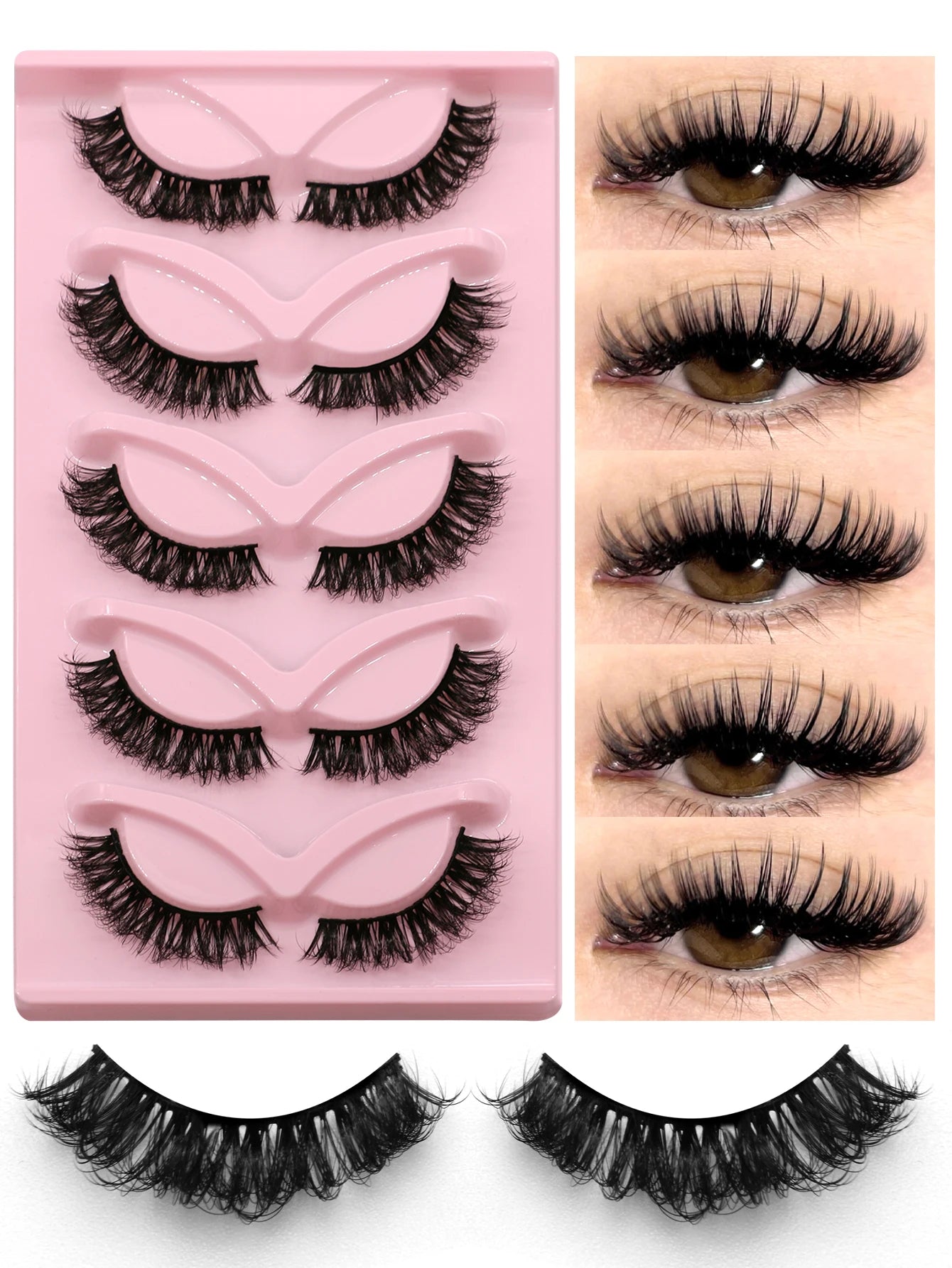 5 Pairs False Eyelashes Cat Eye Lashes Manga Lashes Faux Mink Eyelashes Natural Long Winged End Eye Elongated Eyelashes Faux Cil