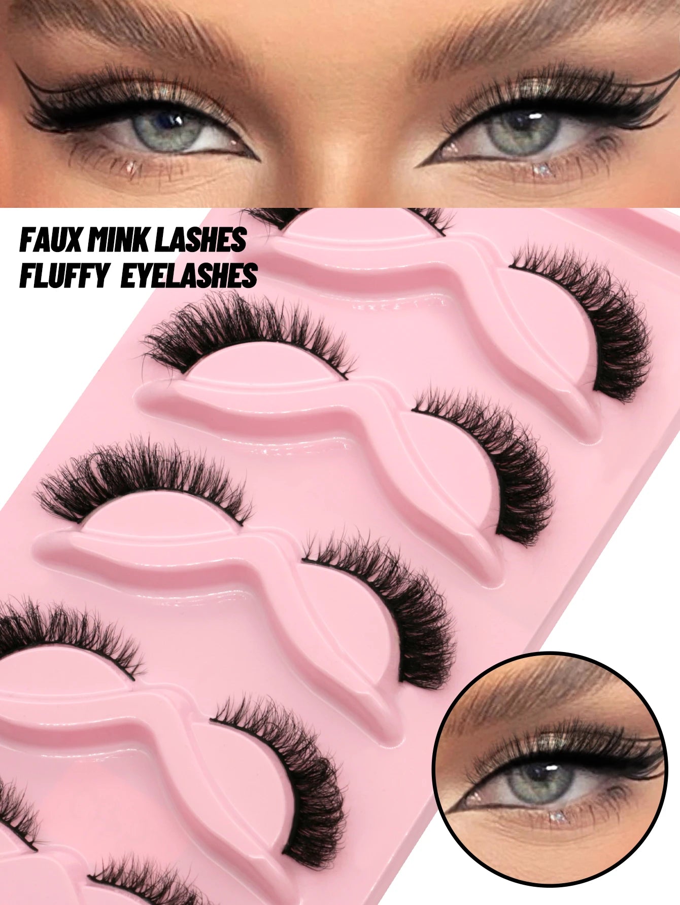 5 Pairs False Eyelashes Cat Eye Lashes Manga Lashes Faux Mink Eyelashes Natural Long Winged End Eye Elongated Eyelashes Faux Cil