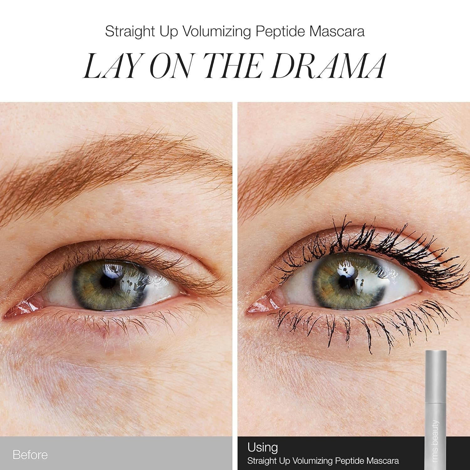 RMS Beauty Straight up Volumizing Peptide Mascara – Black, Lash-Lengthening & Thickening Formula, urishing Peptides, Waterproof, Vegan & Cruelty-Free, 8Ml