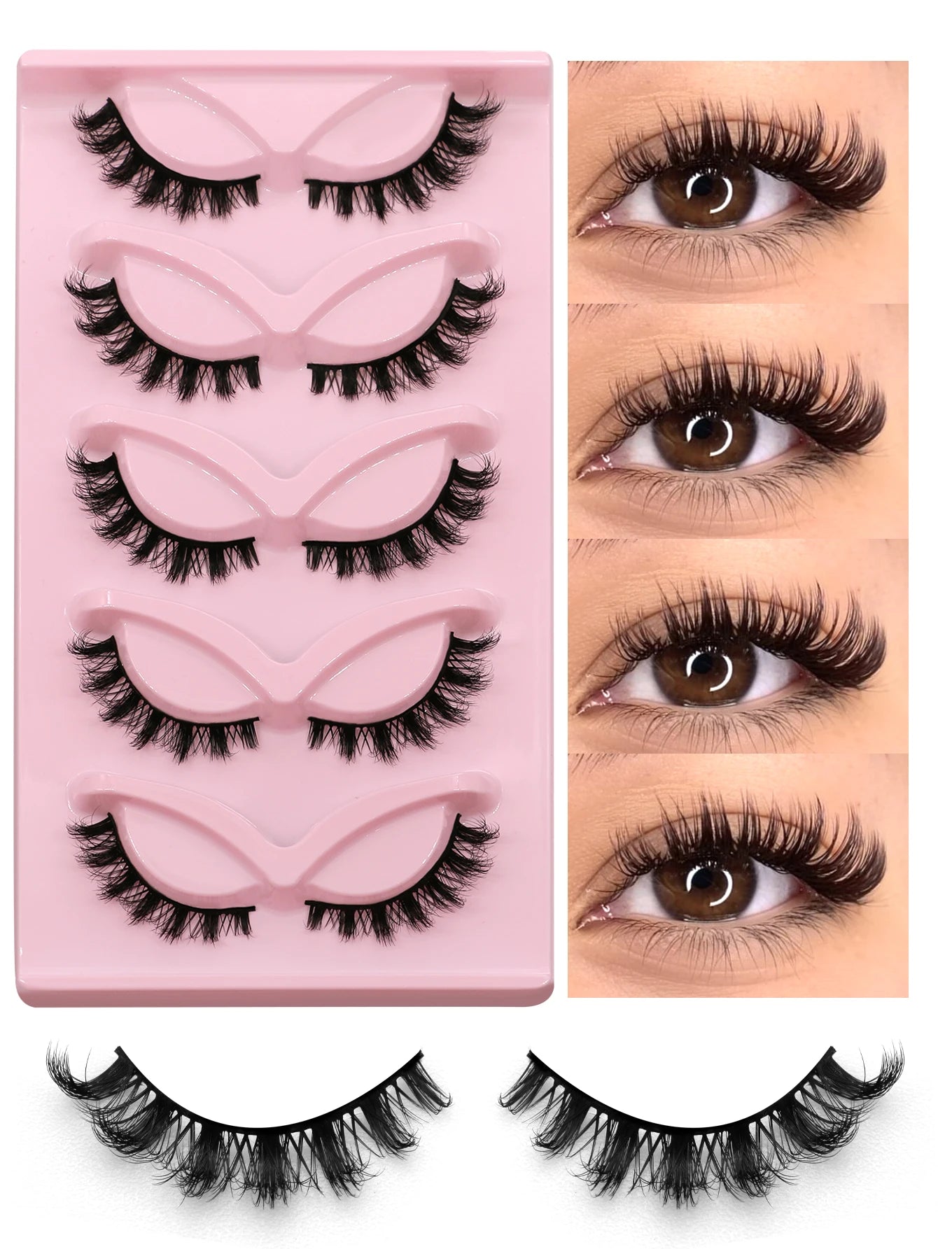 5 Pairs False Eyelashes Cat Eye Lashes Manga Lashes Faux Mink Eyelashes Natural Long Winged End Eye Elongated Eyelashes Faux Cil