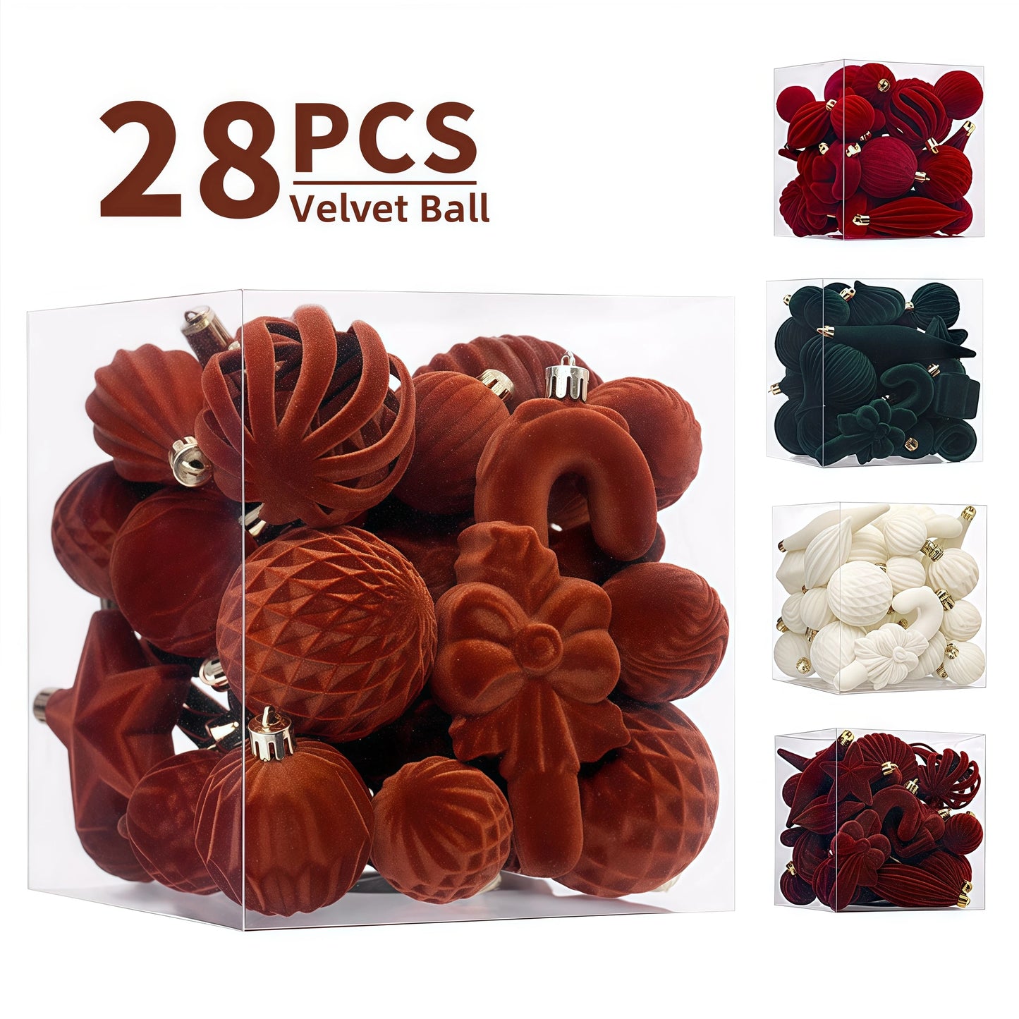 28PCS Multi Size Velvet Christmas Ball Set Star Scepter Round Xmas Ball Santa Tree Ornaments Home Christmas Decorations Gifts