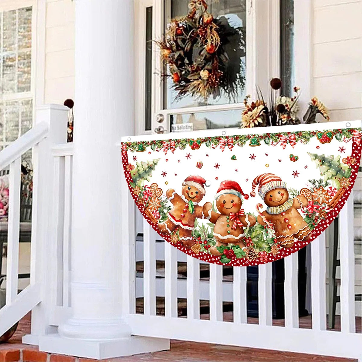 Christmas Outdoor Fan-shaped Flag Banner Christmas Decor for Home 2025 Cristmas Drop Ornament Xmas Navidad Gift New Year 2026
