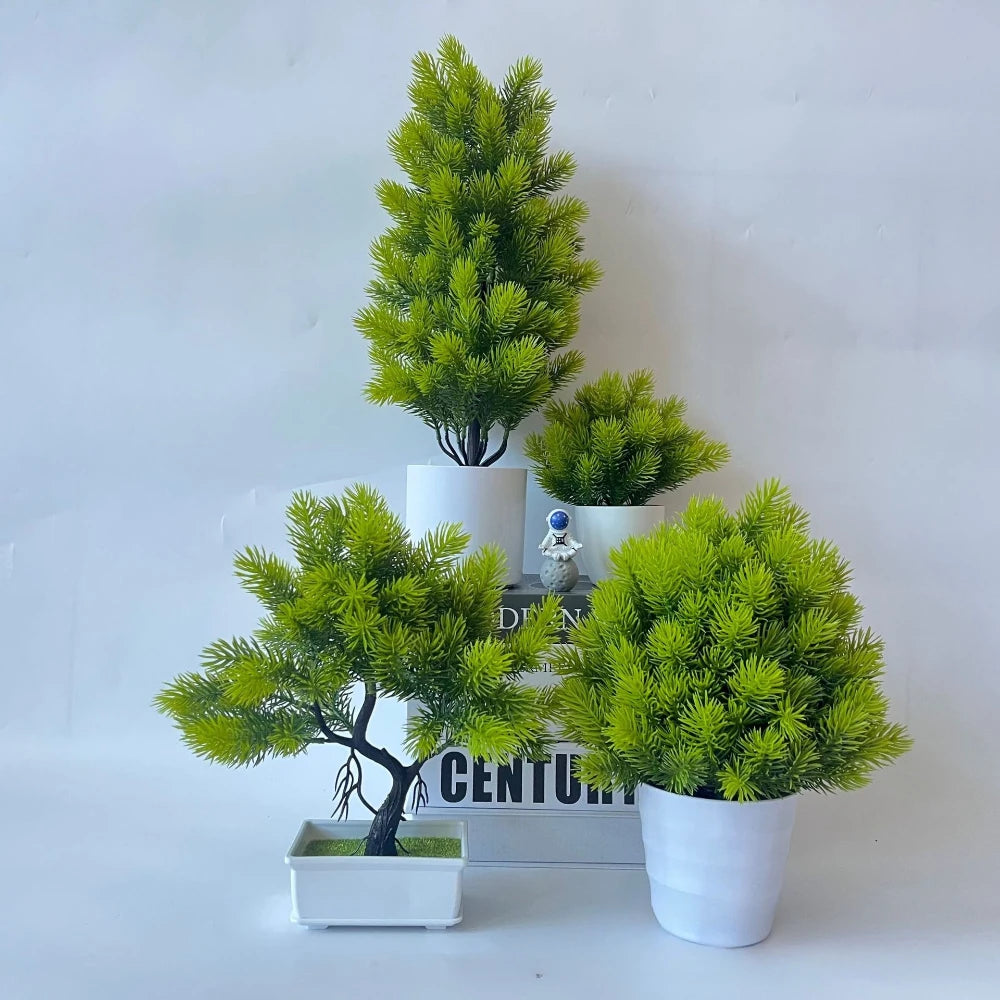 Artificial Green Christmas Tree 46CM To 50CM Mini Pine Branches Plastic Fake Plants Home Office Christmas Atmosphere Decoration