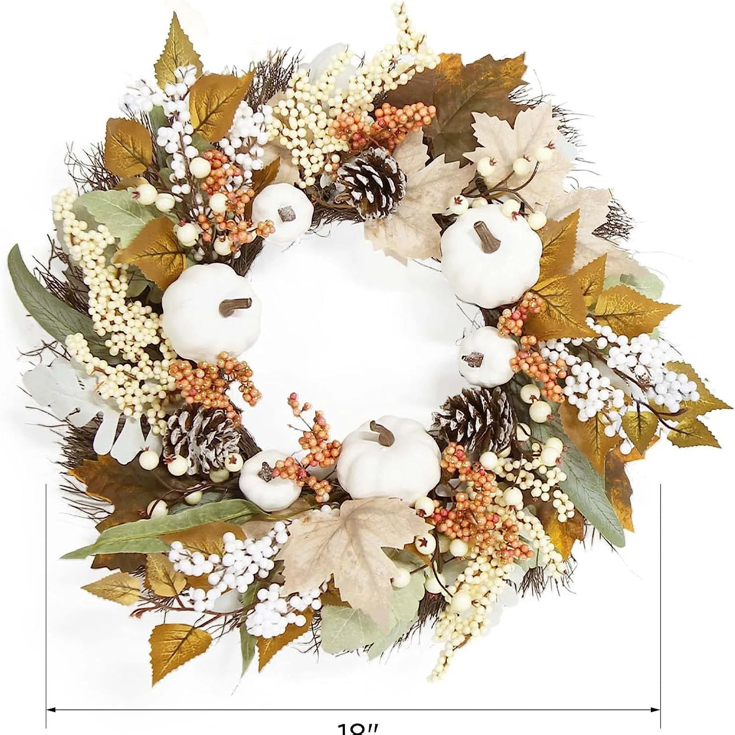 Autumn White Pumpkin Wreath Thanksgiving Decoration Maple Leaf Wreath For Front Door Hanging Indoor Outdoor Wall Home Decor