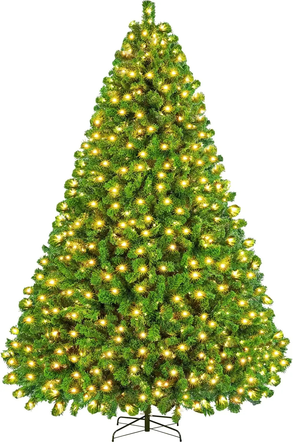 10ft Artificial Christmas Tree , Snow Flocked Full Prelighted Xmas Tree with 2084 Branch Tips, 900 Incandescent Lights