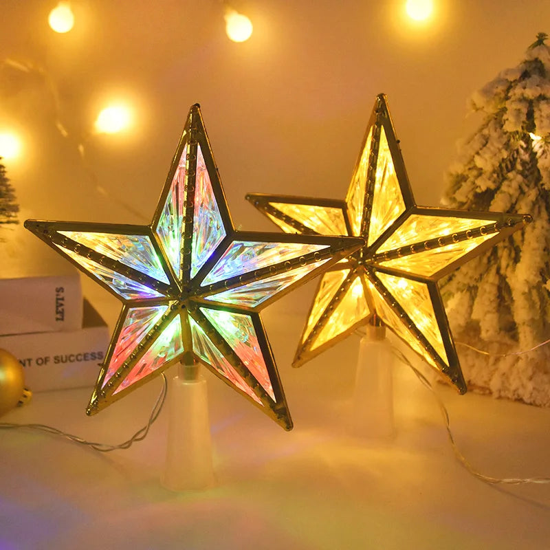 Christmas Tree Five-pointed Star LED Light Fairy Topper Lighted Lamp Battery Powered Home Xmas New Year Decoration Gift