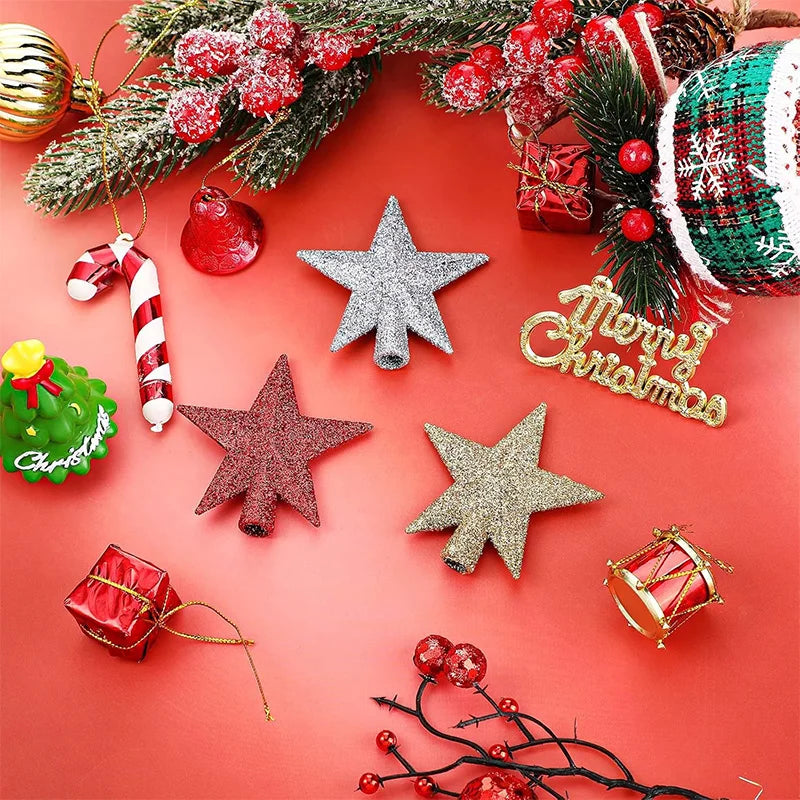 3Pcs/Pack Glitter Star Christmas Tree Decoration Merry Christmas Decor Home Navidad Ornament Five-pointed Star Decoration