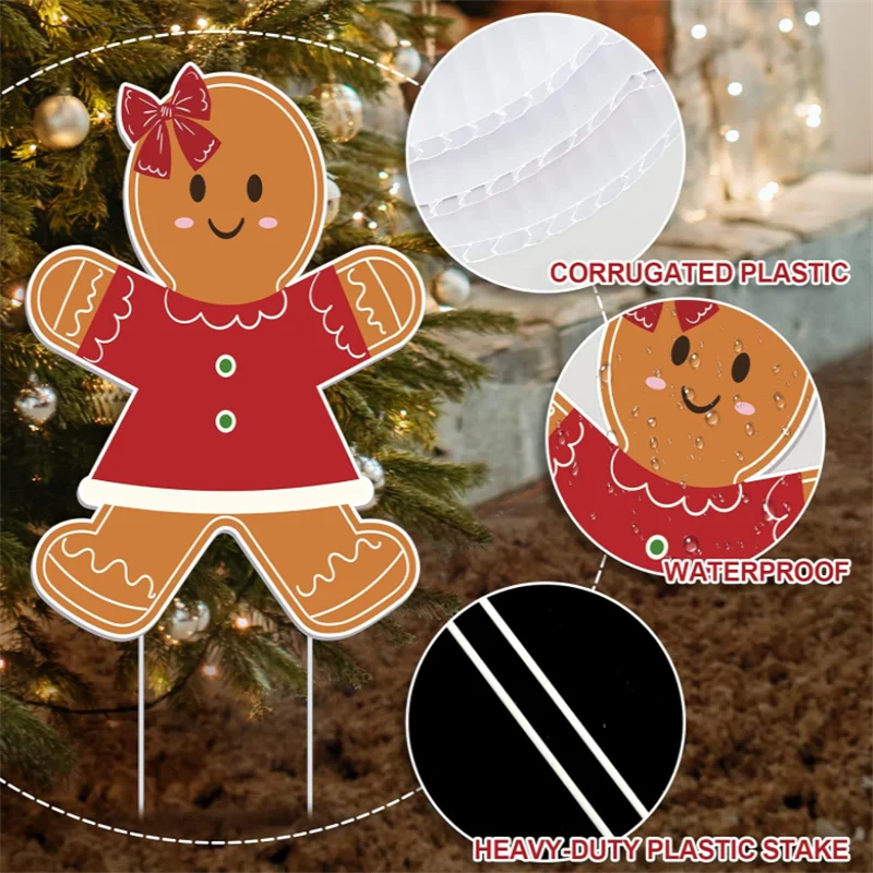 10Pcs Gingerbread Yard Decorative Signs Christmas Garden Patio Ornament Easy Install Xmas Winter Home Decor Ground Stake