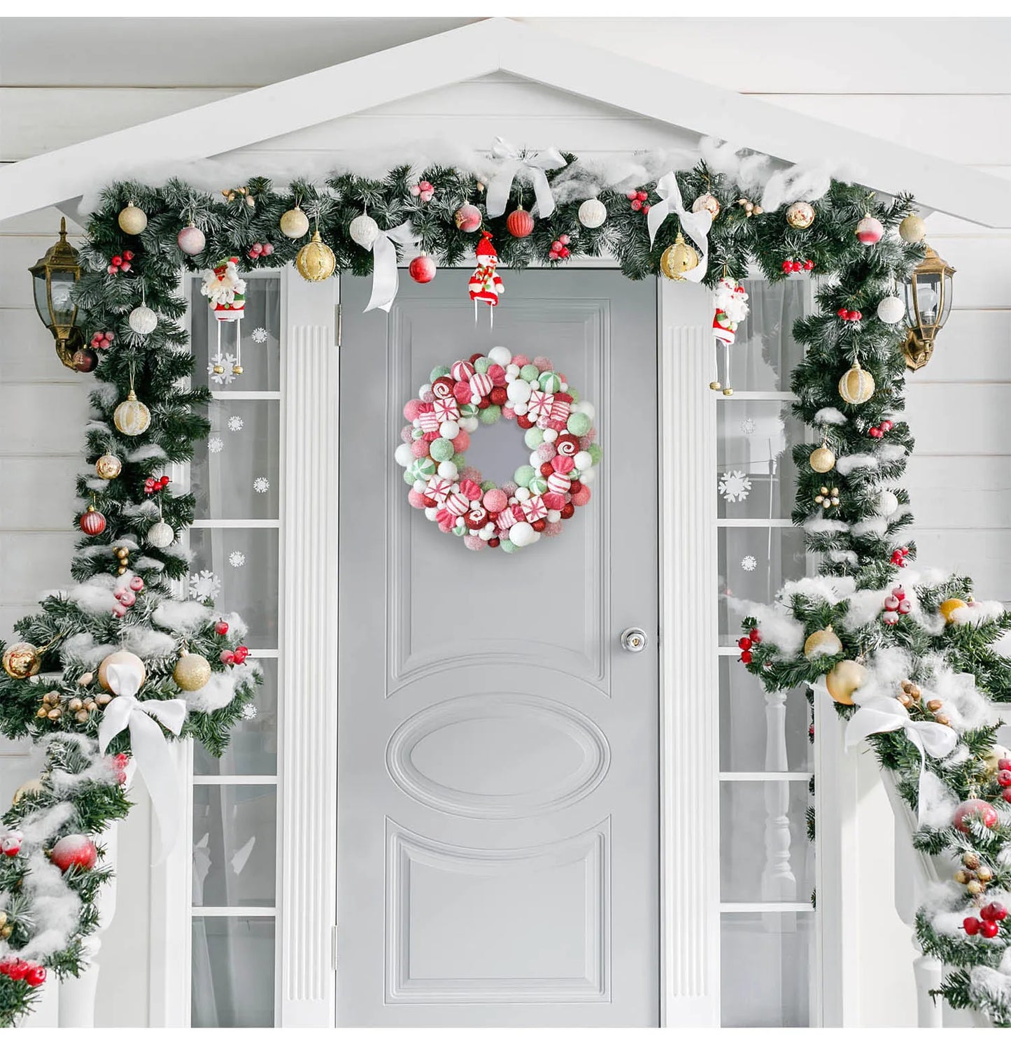 45cm Sweet Christmas Wreath Candy Christmas Ball Decor Garlands For Doors Home Decor Merry Christmas 2024 New Year Decoration
