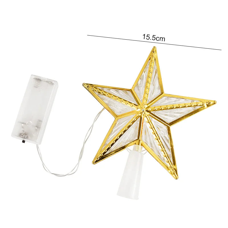Christmas Tree Five-pointed Star LED Light Fairy Topper Lighted Lamp Battery Powered Home Xmas New Year Decoration Gift