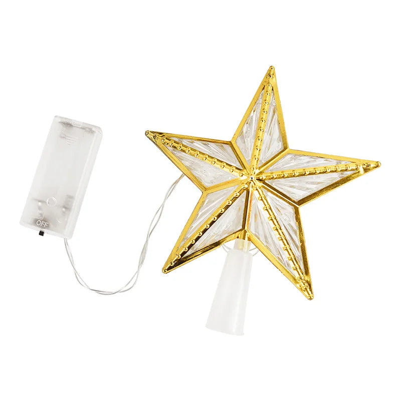 Christmas Tree Five-pointed Star LED Light Fairy Topper Lighted Lamp Battery Powered Home Xmas New Year Decoration Gift