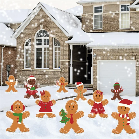 10Pcs Gingerbread Yard Decorative Signs Christmas Garden Patio Ornament Easy Install Xmas Winter Home Decor Ground Stake