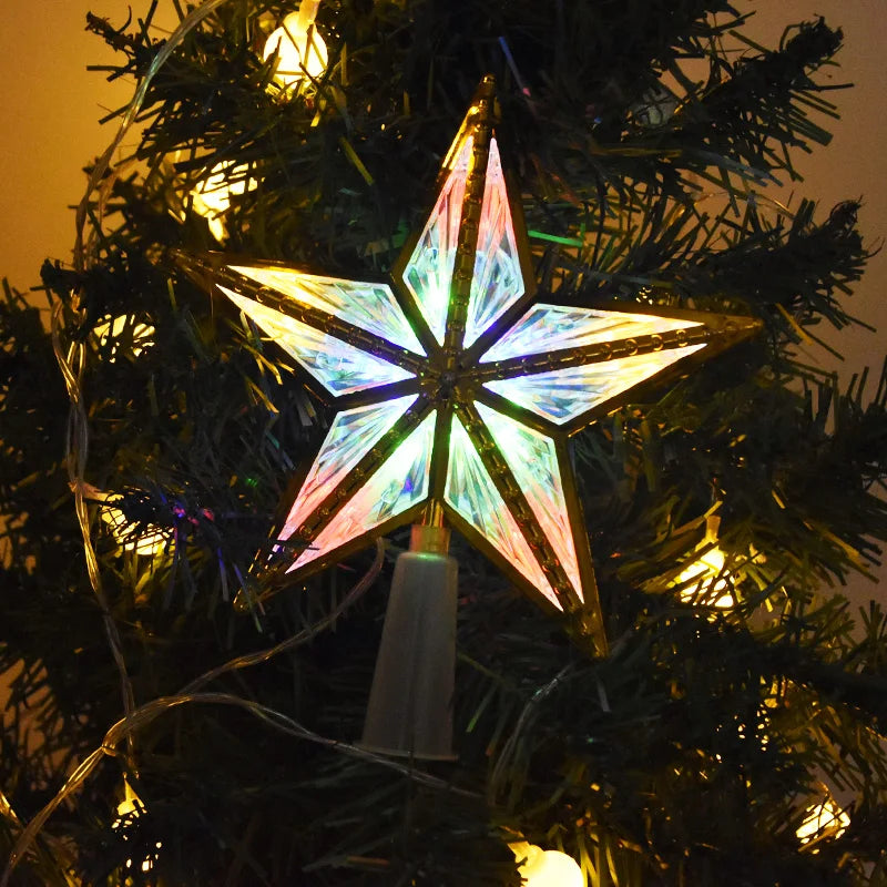 Christmas Tree Five-pointed Star LED Light Fairy Topper Lighted Lamp Battery Powered Home Xmas New Year Decoration Gift