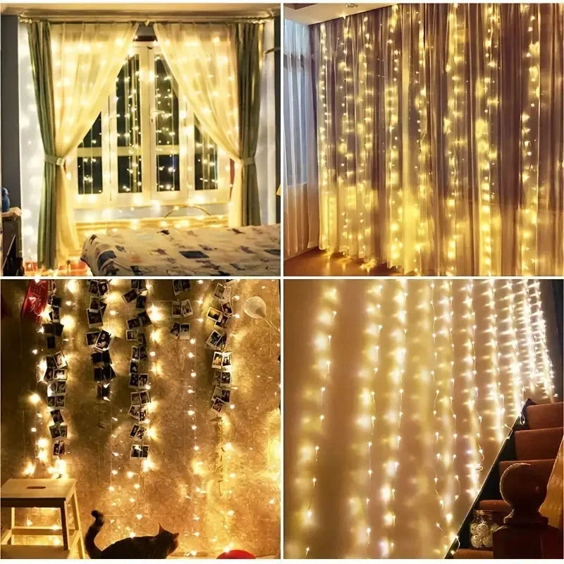 Christmas Lights LED Fairy String Curtain Lights 8 Mode Remote USB Festoon Christmas Decor For Home Holiday New Year Lamp