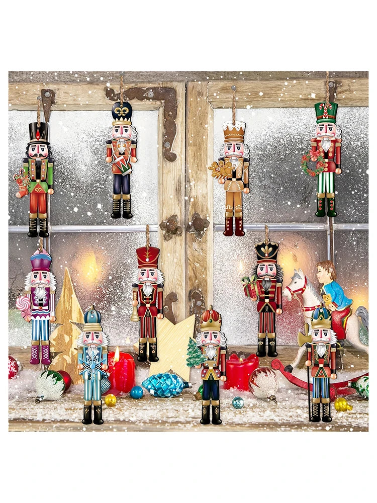 12PCS Nutcracker Wooden Decorative Set - Christmas Gift, Party Decoration And Home Decor
