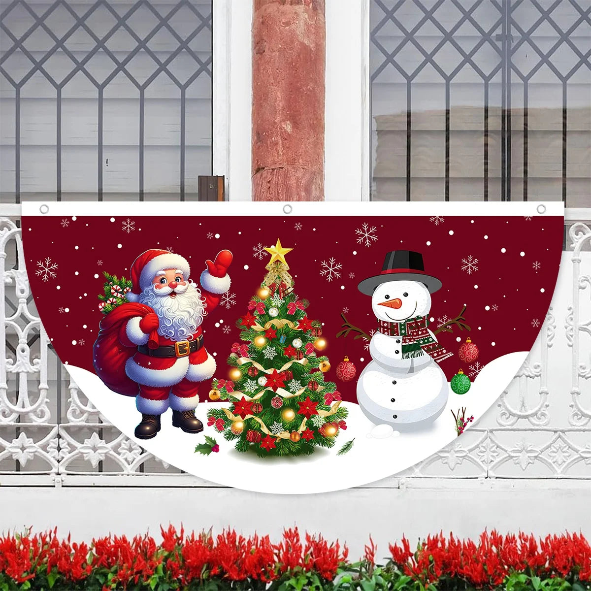 Christmas Outdoor Fan-shaped Flag Banner Christmas Decor for Home 2025 Cristmas Drop Ornament Xmas Navidad Gift New Year 2026