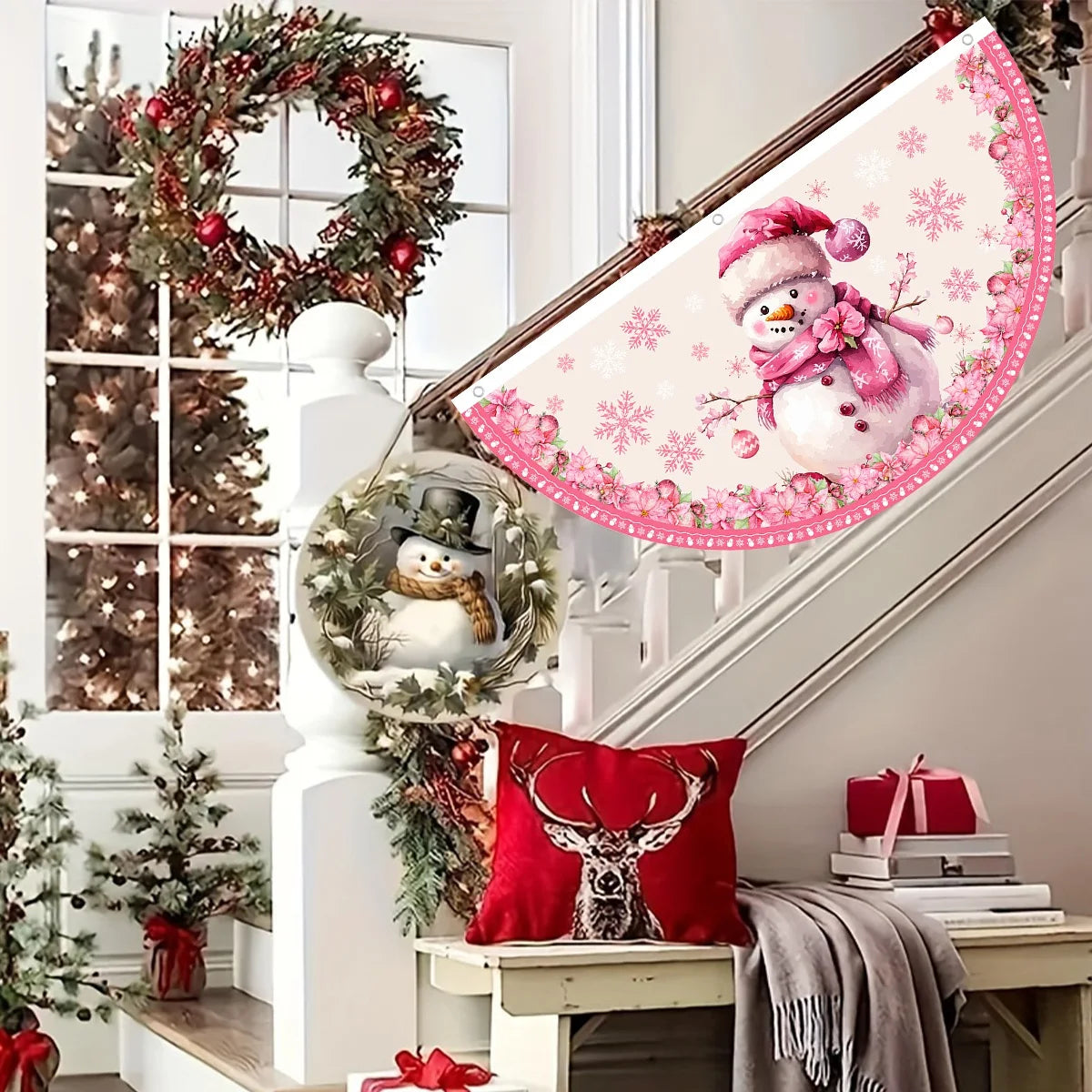 Christmas Outdoor Fan-shaped Flag Banner Christmas Decor for Home 2025 Cristmas Drop Ornament Xmas Navidad Gift New Year 2026