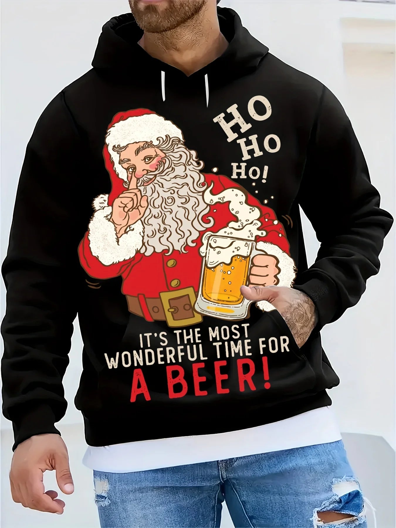 Men's Hooded Hoodies 3D Prints Christmas Santa Claus Sweatshirt Drawstring Long Sleeve Streetwear Christmas Novelty Apparel