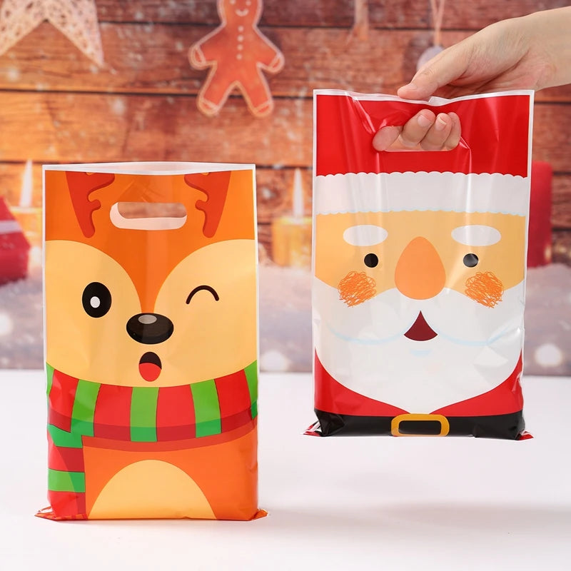 10/25/50pcs Christmas Gift Bags Christmas Party Decoration 2025 Xmas Santa Claus Cute Hand Bags Navidad Natal New Year Gift 2026