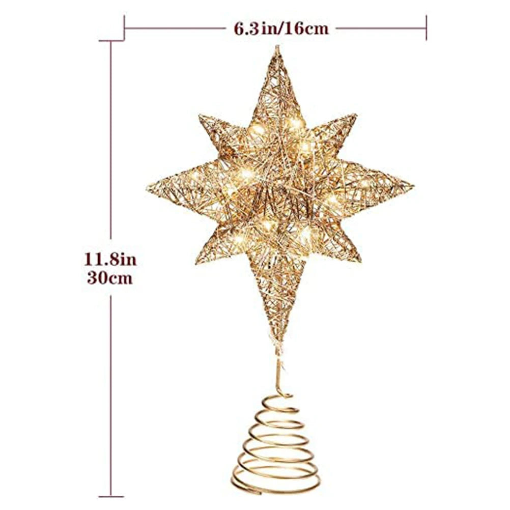 Christmas Star Tree Topper 3D Geometric Stars Decorative LED Lights Battery Operated Beautiful Star Lighting With Springy Base