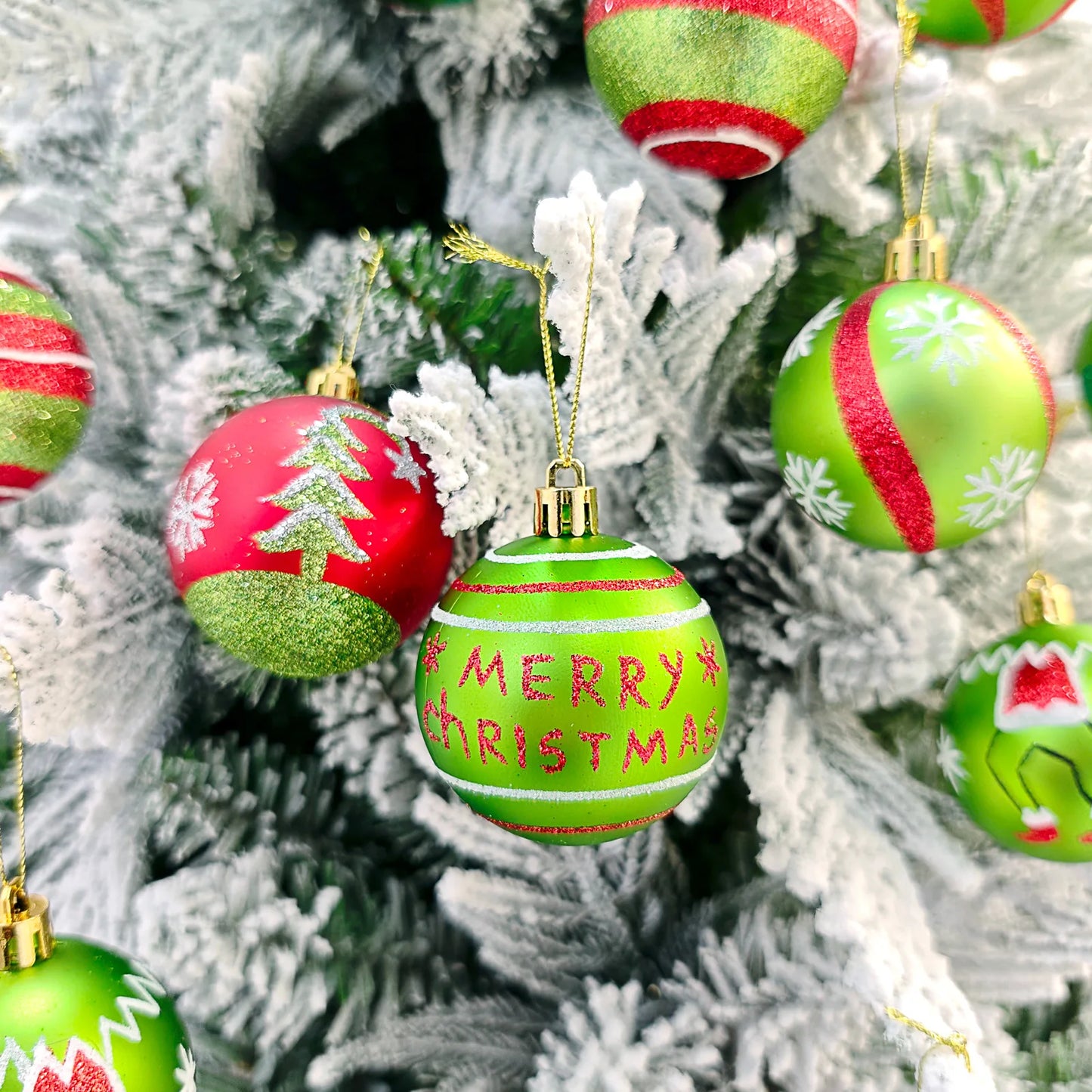 34/12/9pcs Grinch Christmas Ball Decorations Green Monster Xmas Tree Ornaments Green Painted Xmas Ball Set Christmas Home Decor