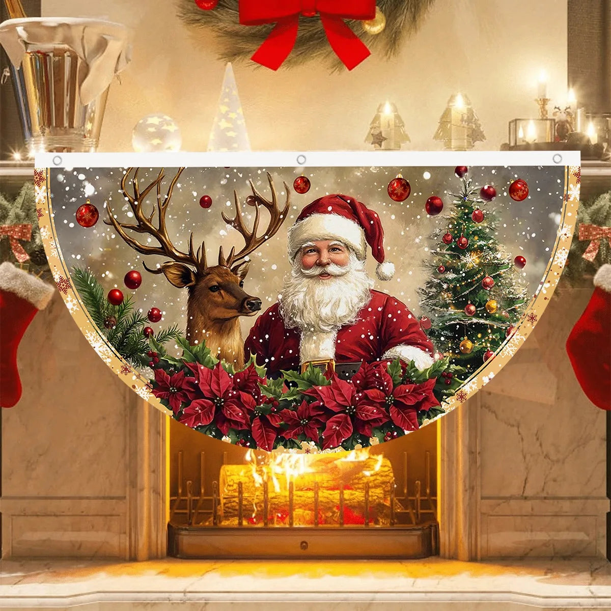 Christmas Outdoor Fan-shaped Flag Banner Christmas Decor for Home 2025 Cristmas Drop Ornament Xmas Navidad Gift New Year 2026