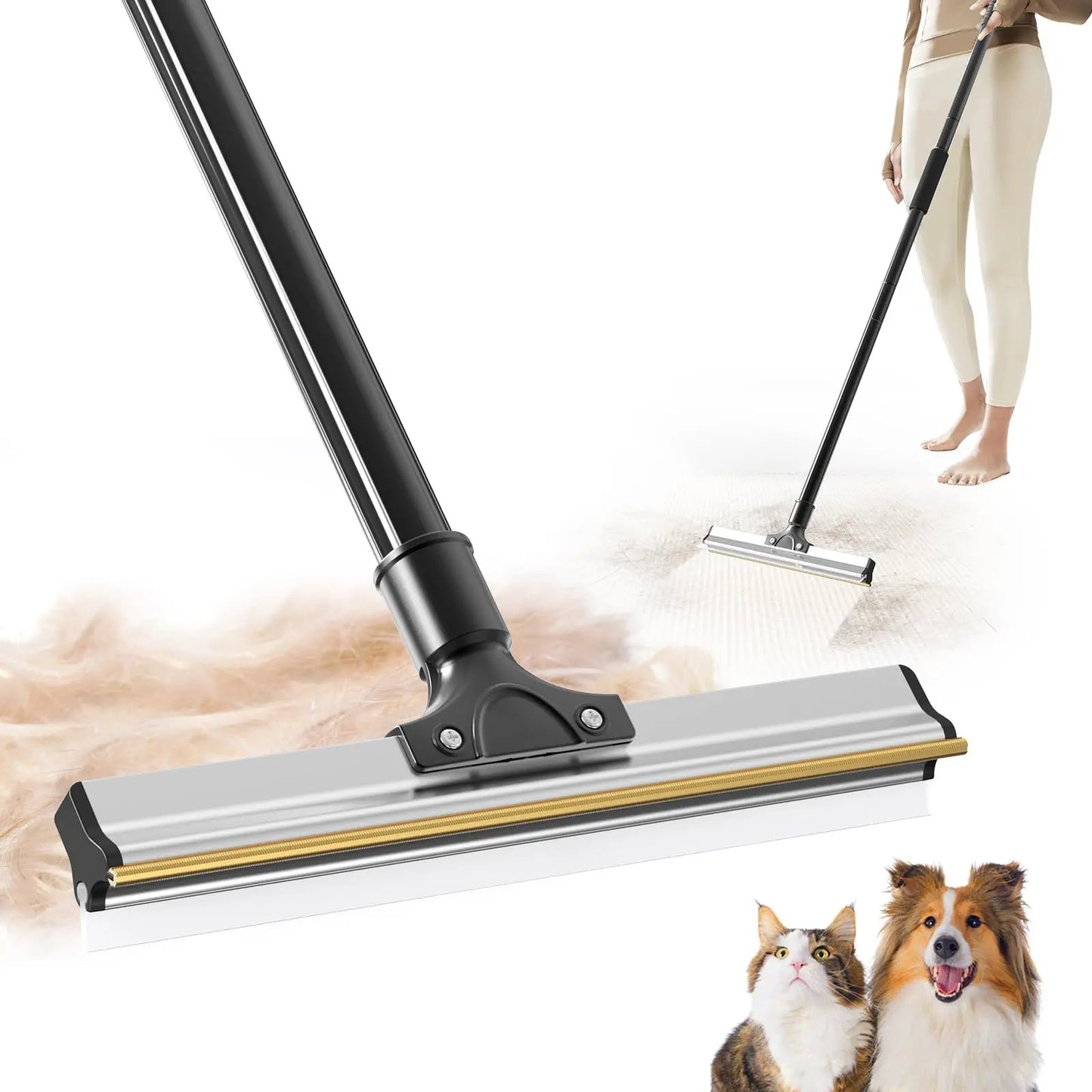 Pet Hair Removal Broom Carpet Rake Reusable Cleaning Tool 50" Long Handle Furniture Couch Carpets Rugs Mats Lint Remover Scraper