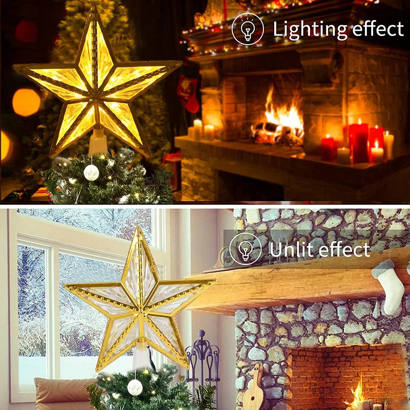 Christmas Tree Five-pointed Star LED Light Fairy Topper Lighted Lamp Battery Powered Home Xmas New Year Decoration Gift
