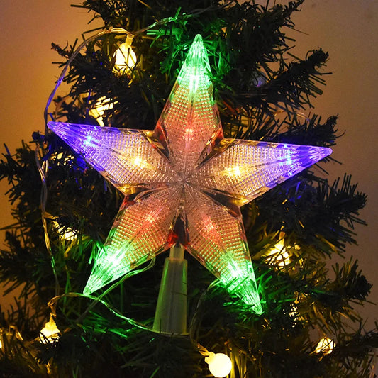 Christmas Tree Five-pointed Star LED Light Fairy Topper Lighted Lamp Battery Powered Home Xmas New Year Decoration Gift