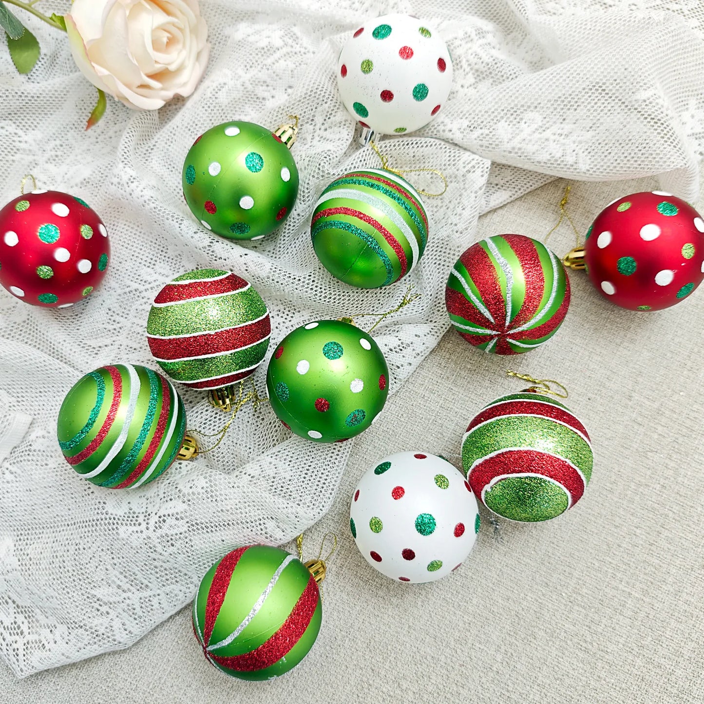 34/12/9pcs Grinch Christmas Ball Decorations Green Monster Xmas Tree Ornaments Green Painted Xmas Ball Set Christmas Home Decor