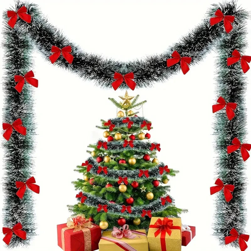 Christmas Bow Tinsel Ribbons Green Cane Ribbon Garland Xmas Tree Hanging Pendent Ribbon Wreath Ornament Party Wedding Home Decor