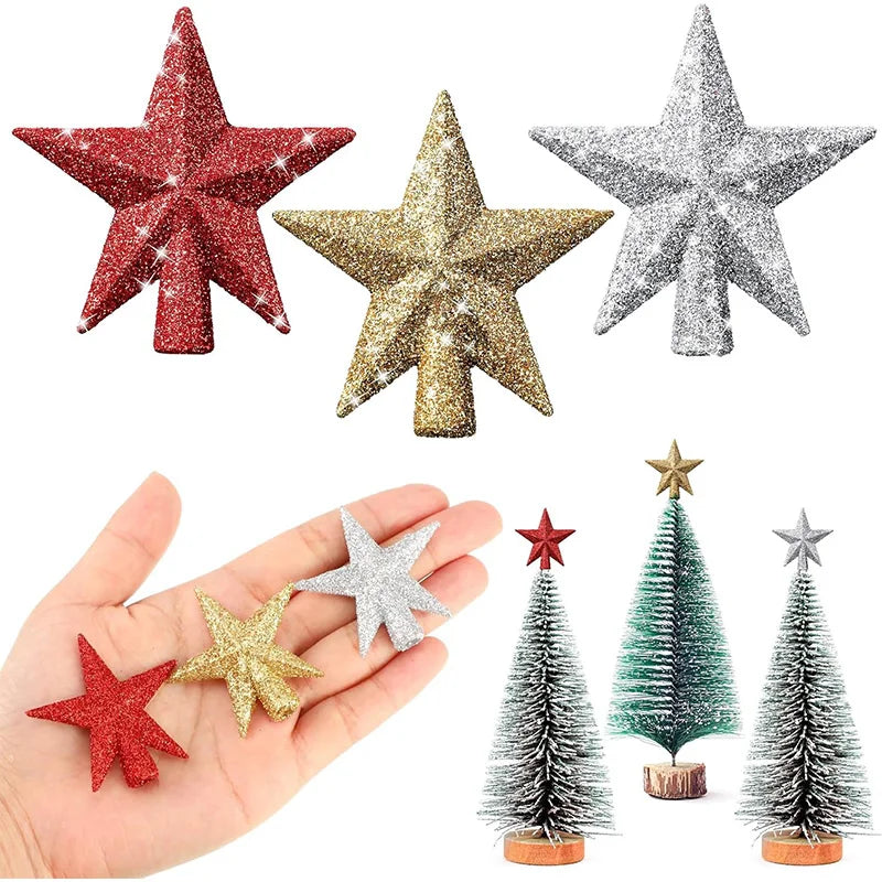 3Pcs/Pack Glitter Star Christmas Tree Decoration Merry Christmas Decor Home Navidad Ornament Five-pointed Star Decoration