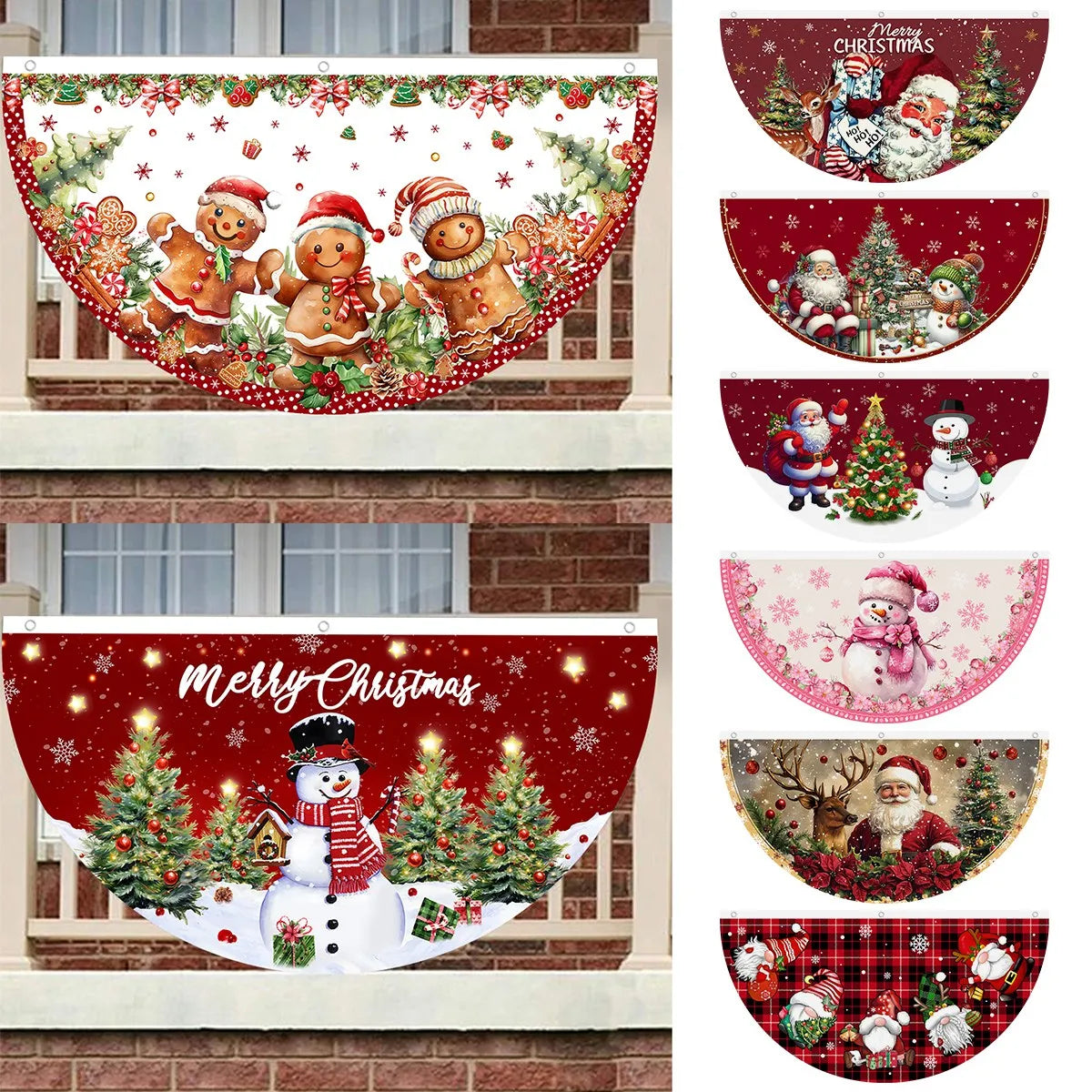 Christmas Outdoor Fan-shaped Flag Banner Christmas Decor for Home 2025 Cristmas Drop Ornament Xmas Navidad Gift New Year 2026