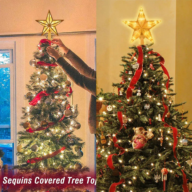 Christmas Tree Five-pointed Star LED Light Fairy Topper Lighted Lamp Battery Powered Home Xmas New Year Decoration Gift