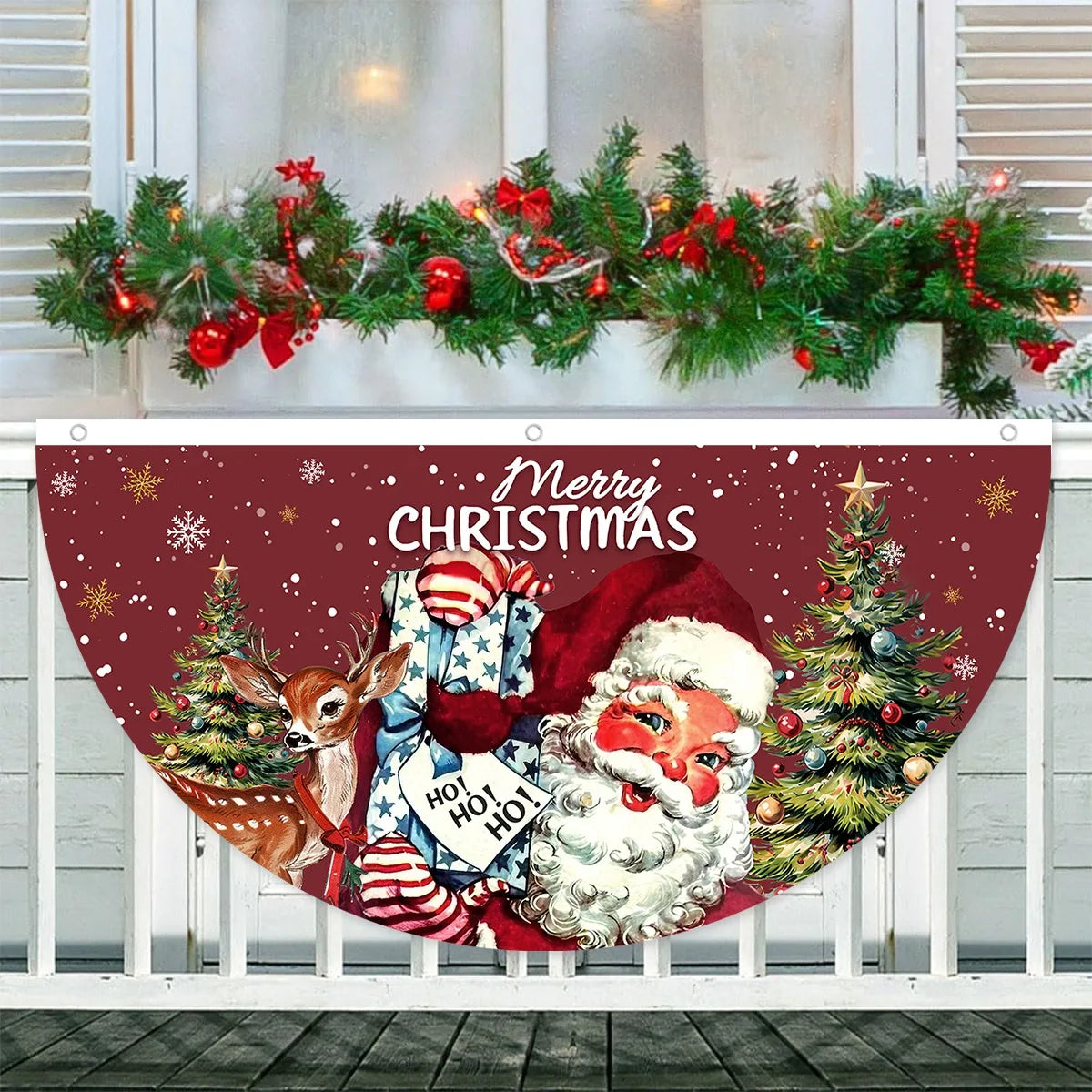 Christmas Outdoor Fan-shaped Flag Banner Christmas Decor for Home 2025 Cristmas Drop Ornament Xmas Navidad Gift New Year 2026