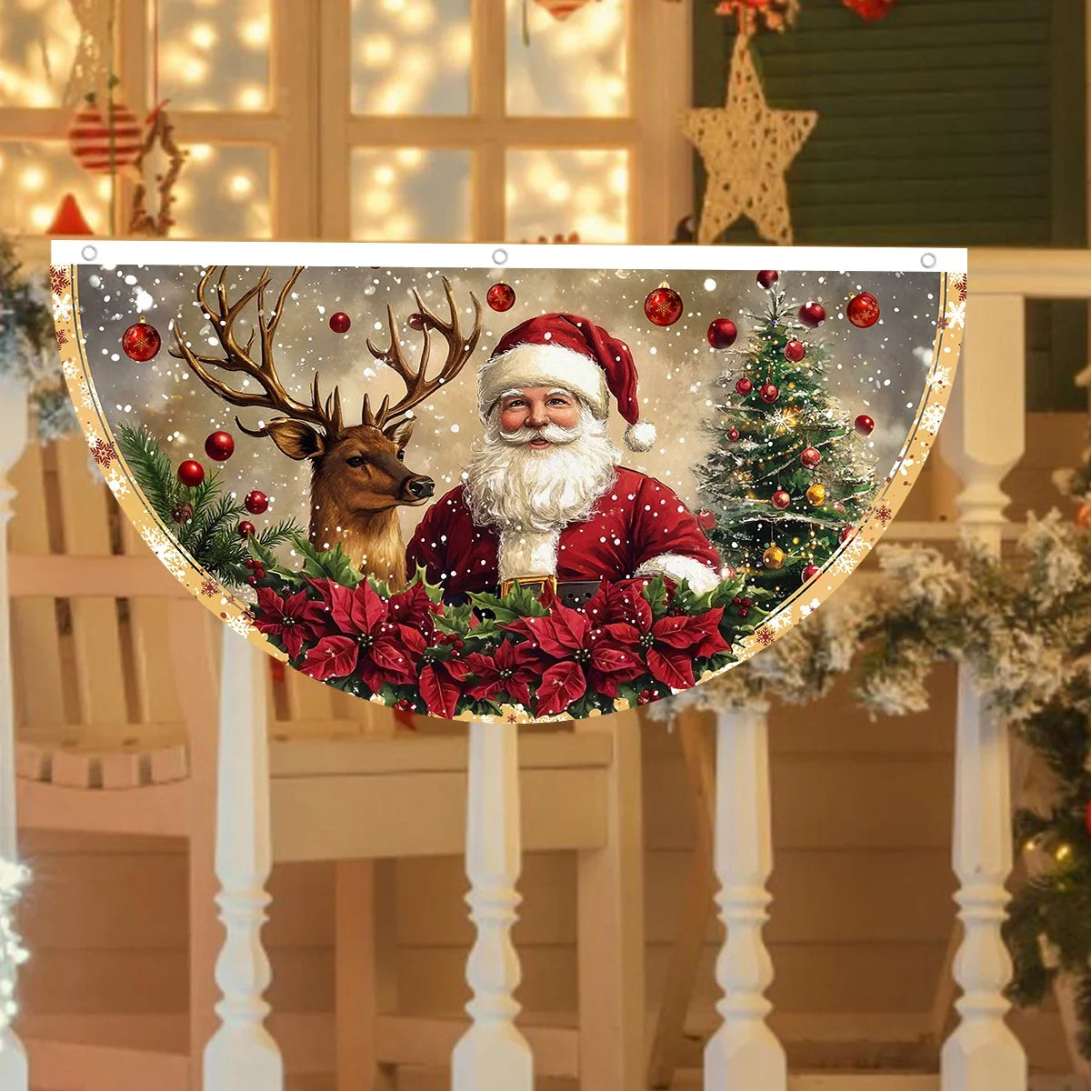 Christmas Outdoor Fan-shaped Flag Banner Christmas Decor for Home 2025 Cristmas Drop Ornament Xmas Navidad Gift New Year 2026