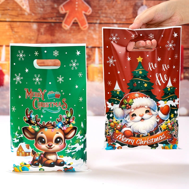 10/25/50pcs Christmas Gift Bags Christmas Party Decoration 2025 Xmas Santa Claus Cute Hand Bags Navidad Natal New Year Gift 2026