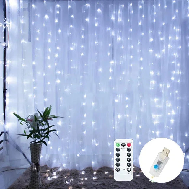 Christmas Lights LED Fairy String Curtain Lights 8 Mode Remote USB Festoon Christmas Decor For Home Holiday New Year Lamp