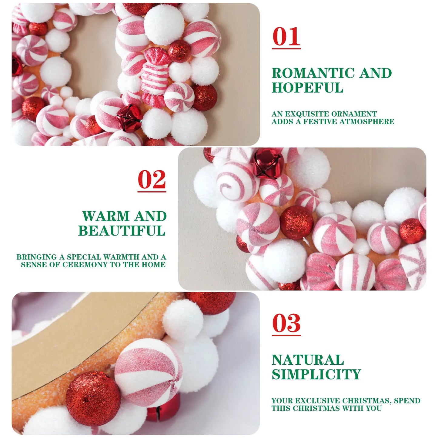 45cm Sweet Christmas Wreath Candy Christmas Ball Decor Garlands For Doors Home Decor Merry Christmas 2024 New Year Decoration