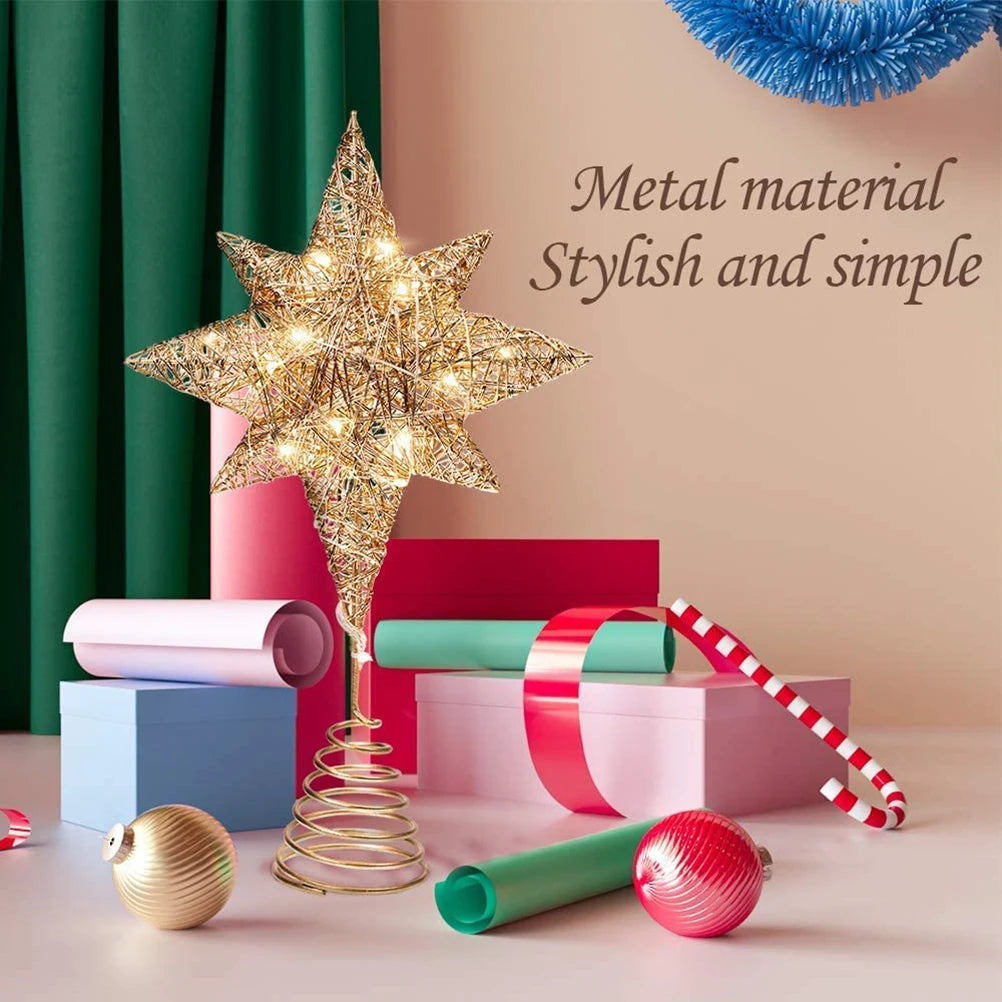 Christmas Star Tree Topper 3D Geometric Stars Decorative LED Lights Battery Operated Beautiful Star Lighting With Springy Base