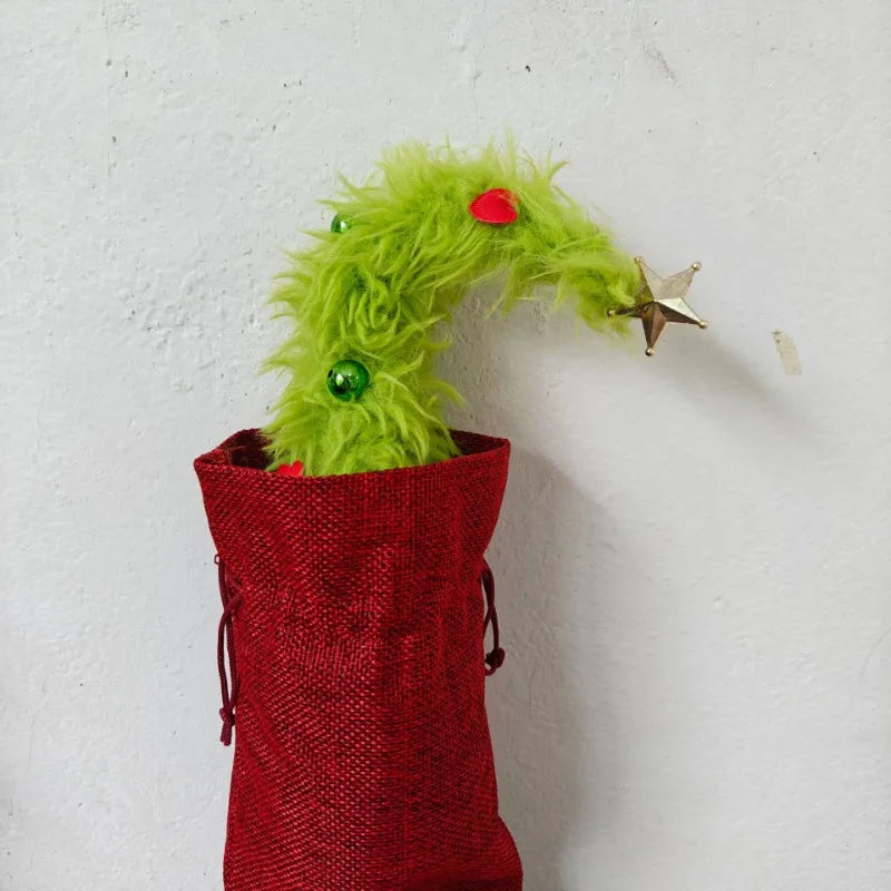 Bendable Christmas Tree Fluffy Green Desktop Xmas Tree with Ladder Grinch Themed Holiday Decor Festive Home Office Decoration