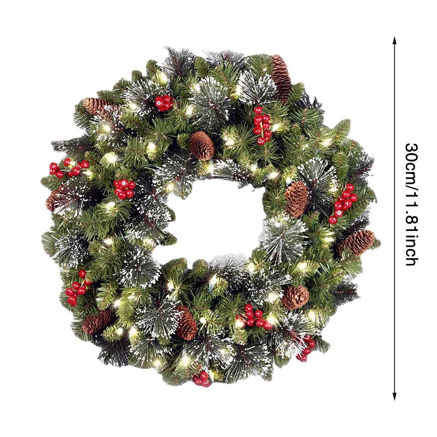 D30/40cm Christmas Wreath Simulated Pine Needles Pine Cones Red Berries Rattan Garlands Navidad New Year Home Decorations 2025