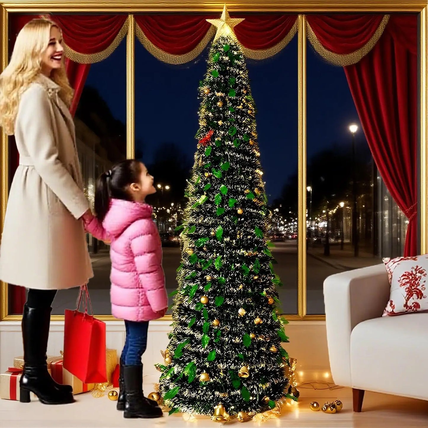 Christmas Tree Small 5 Ft Backyard Festival Decor Foldable Faux Christmas Tree for Indoor Outdoor for Patio Kitchen Party