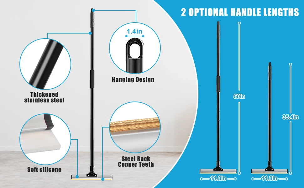 Pet Hair Removal Broom Carpet Rake Reusable Cleaning Tool 50" Long Handle Furniture Couch Carpets Rugs Mats Lint Remover Scraper
